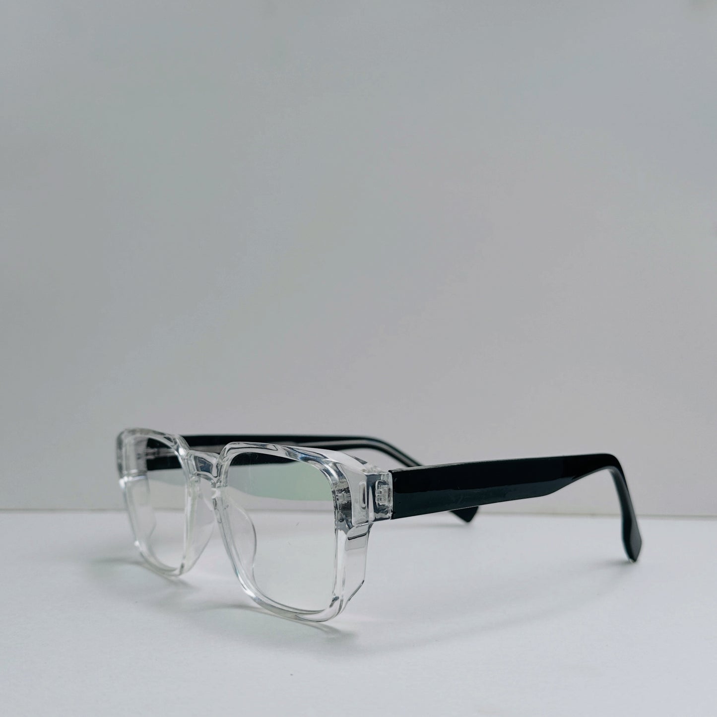 TomHardee Square White Transparent Glasses with Black Temples