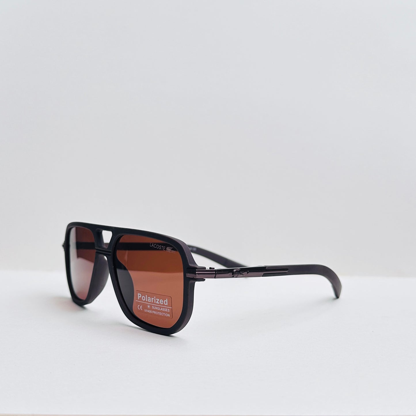 Lacoste Double-Bridge Matte Brown Sunglasses