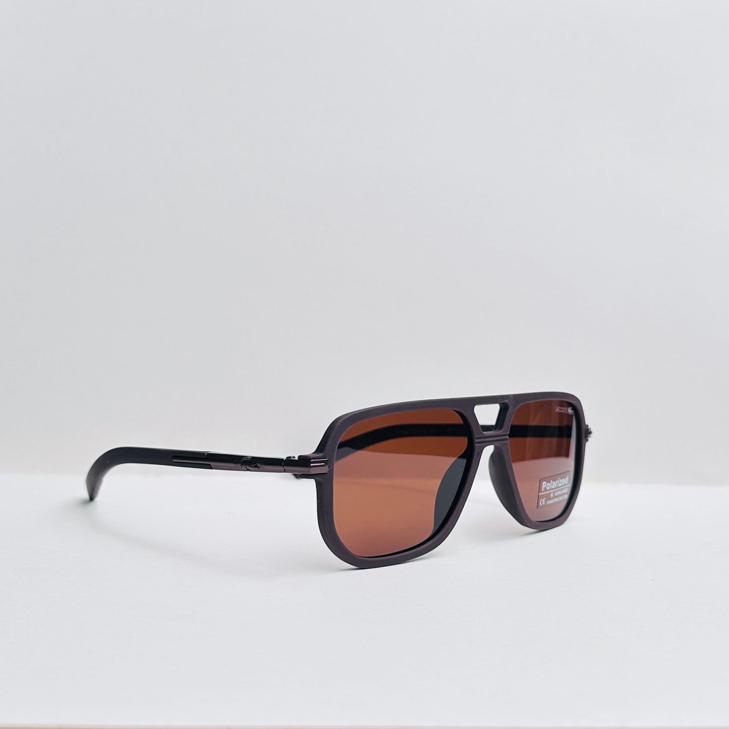 Lacoste Double-Bridge Matte Brown Sunglasses