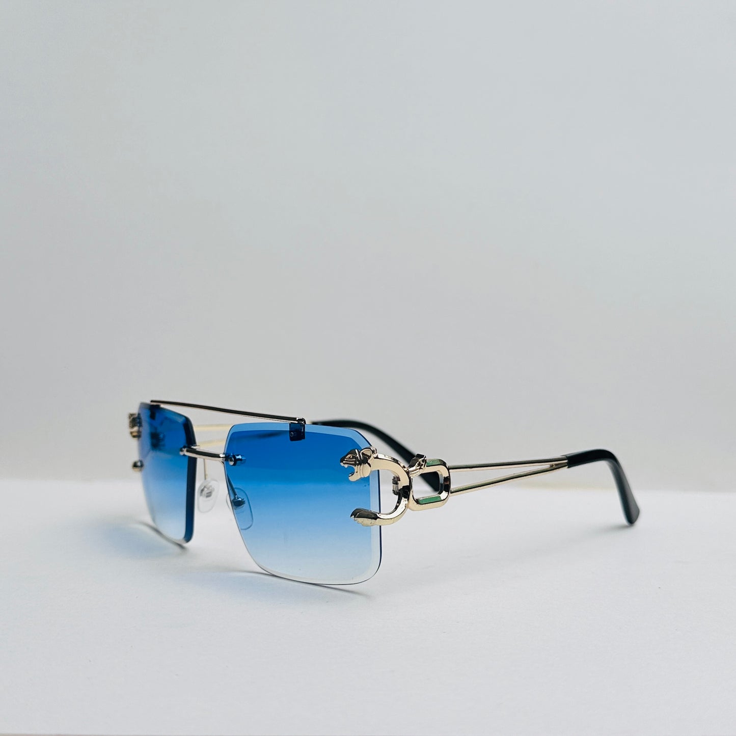 Metallic craft full-rimless blue double shaded sunglasses