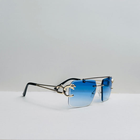 Metallic craft full-rimless blue double shaded sunglasses