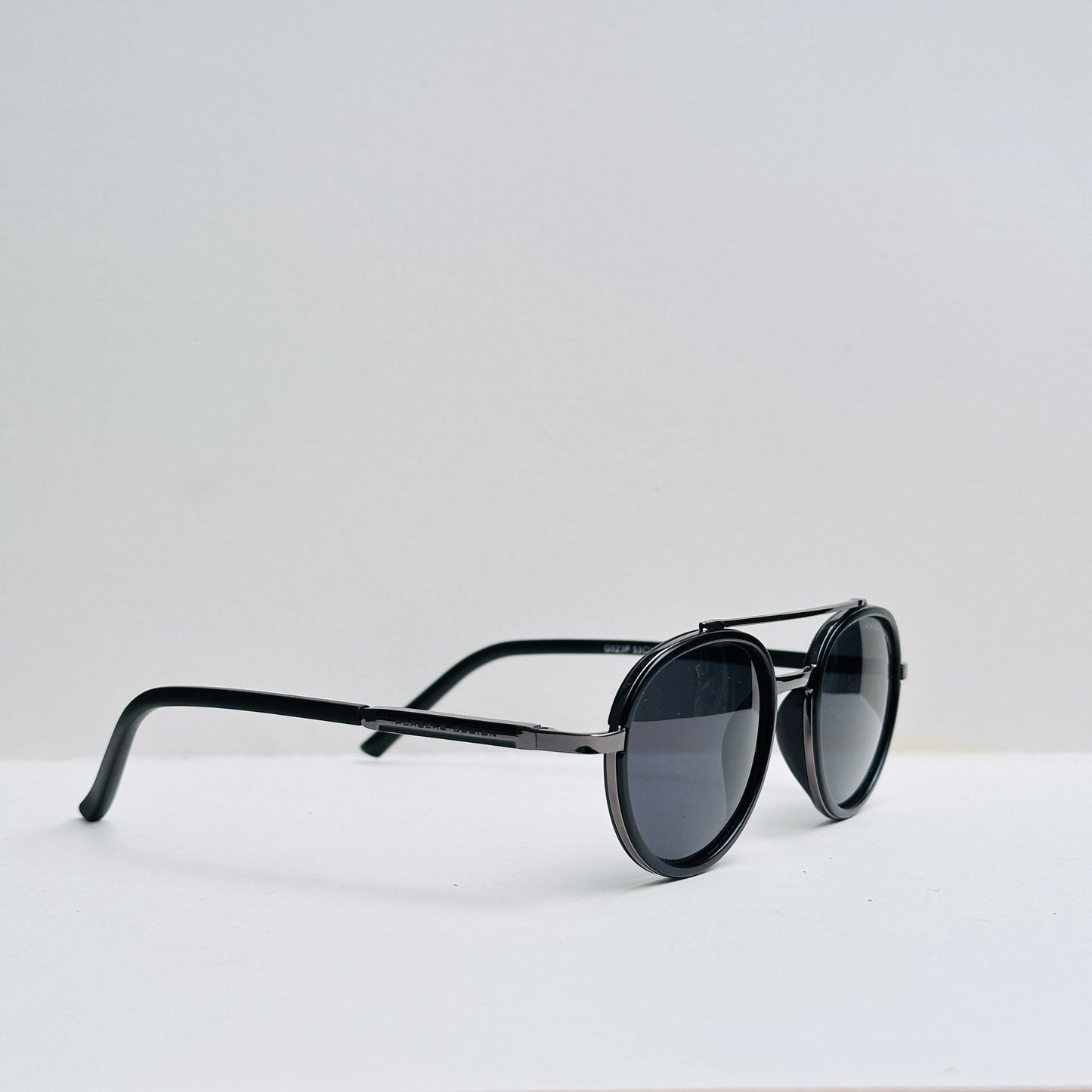 Porsche Oval Black Sunglasses with Metallic Grey Frame