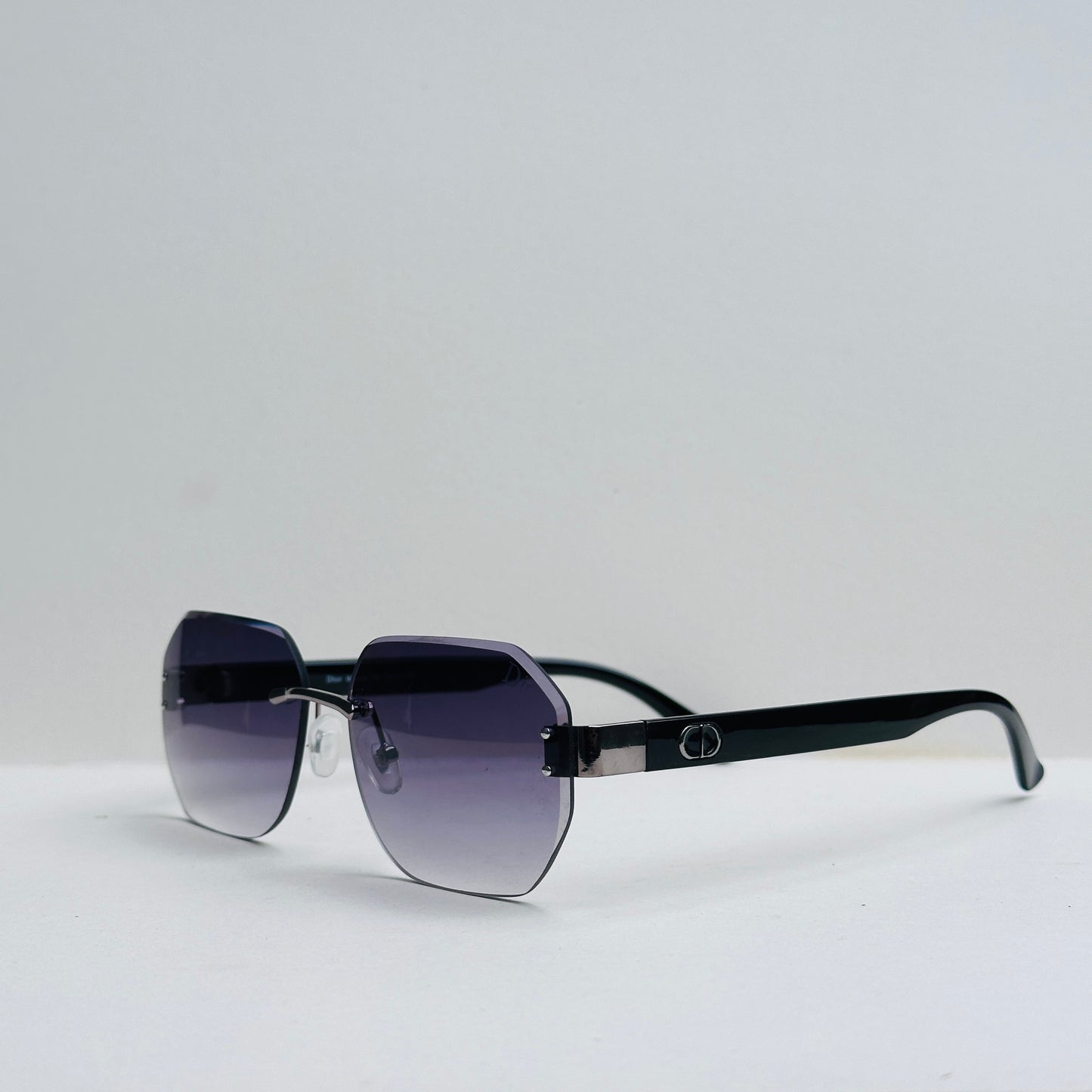 Celine Black Rectangular Rimless Double Shaded Sunglasses
