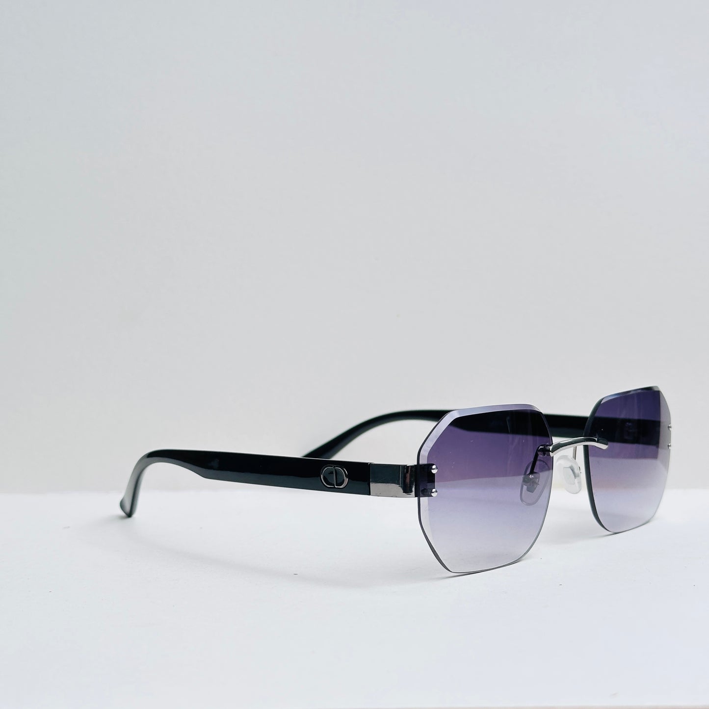 Celine Black Rectangular Rimless Double Shaded Sunglasses