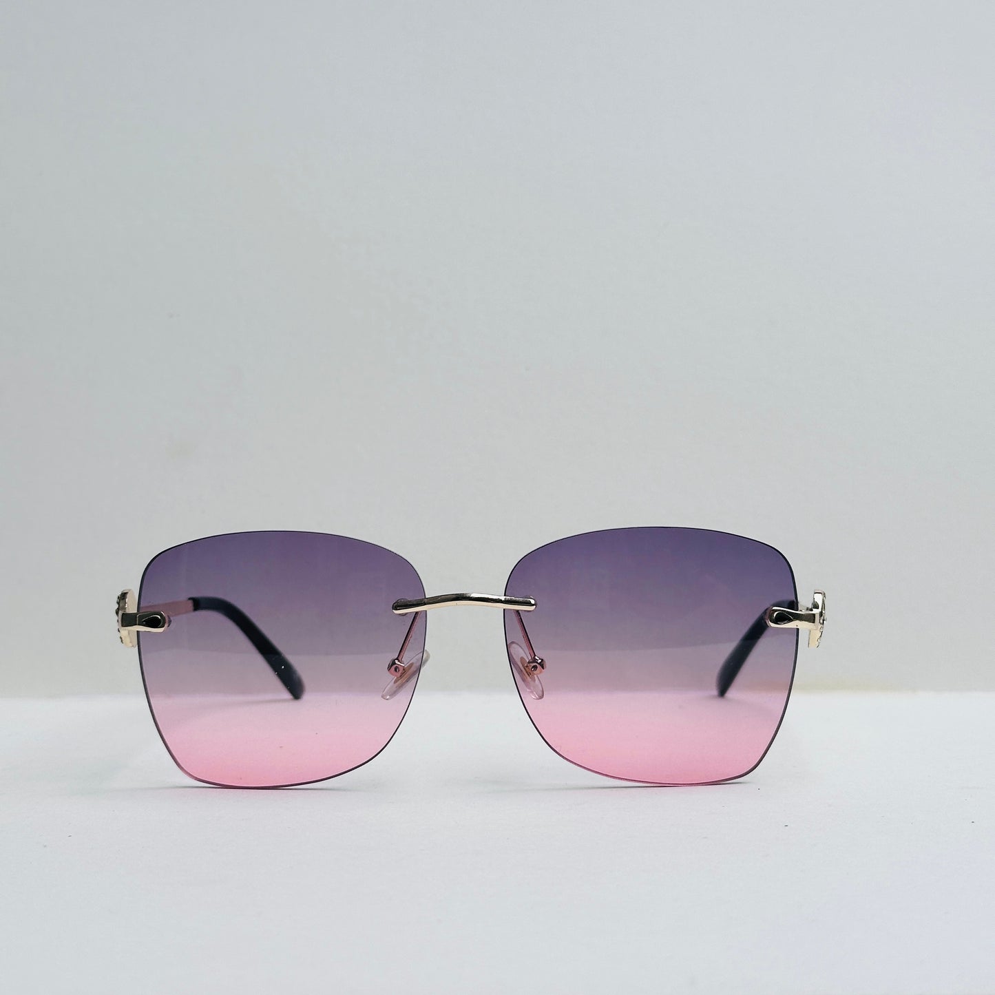 TomHardee Rimless Double-Shaded Black & Pink with Stonework Temples