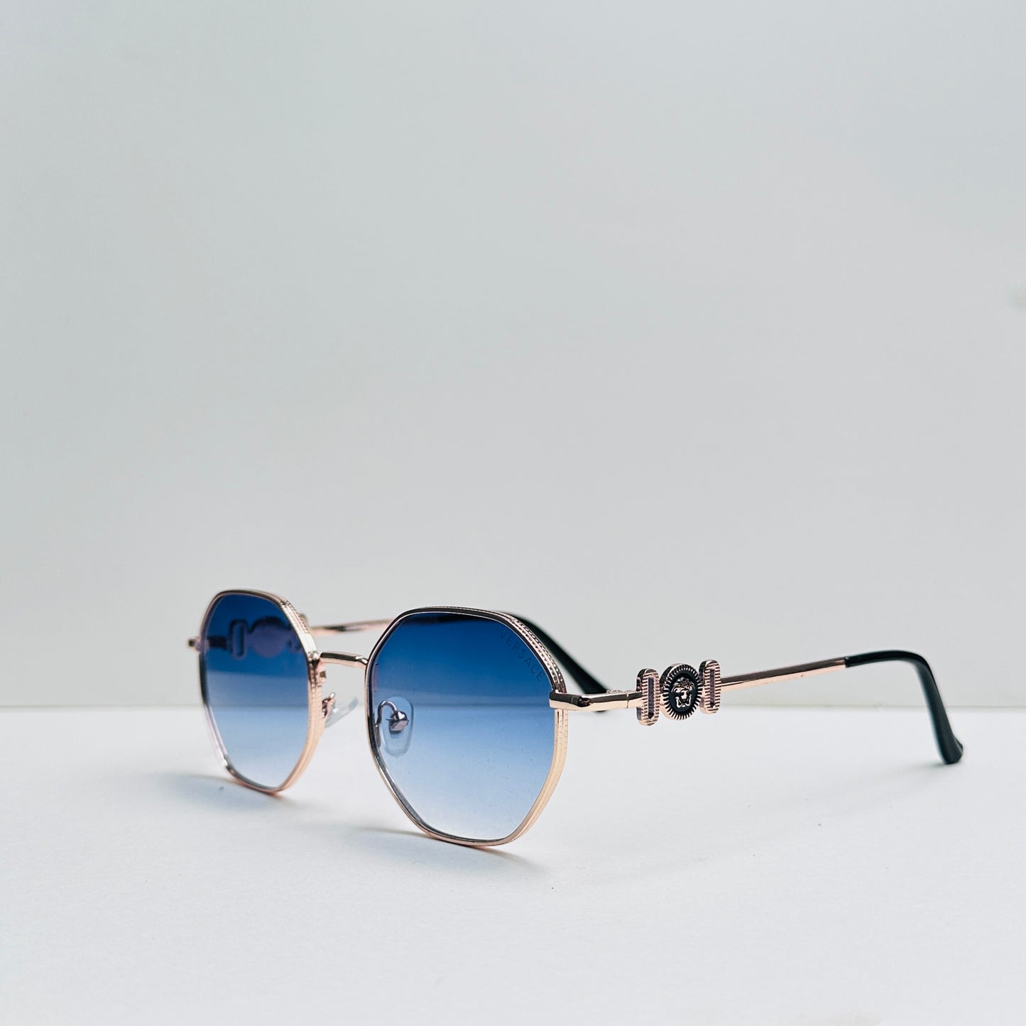 Versace Metallic Golden Blue Double Shaded Sunglasses