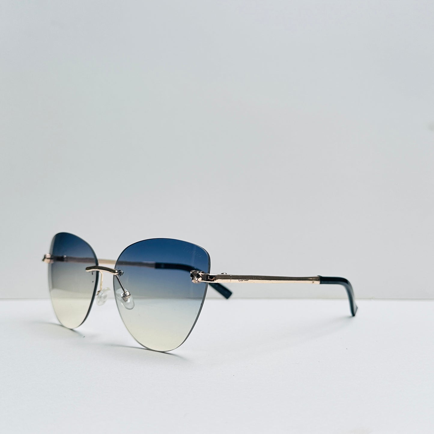 Cartier Transparent Dark Blue Double Shaded Cat-Eye Sunglasses
