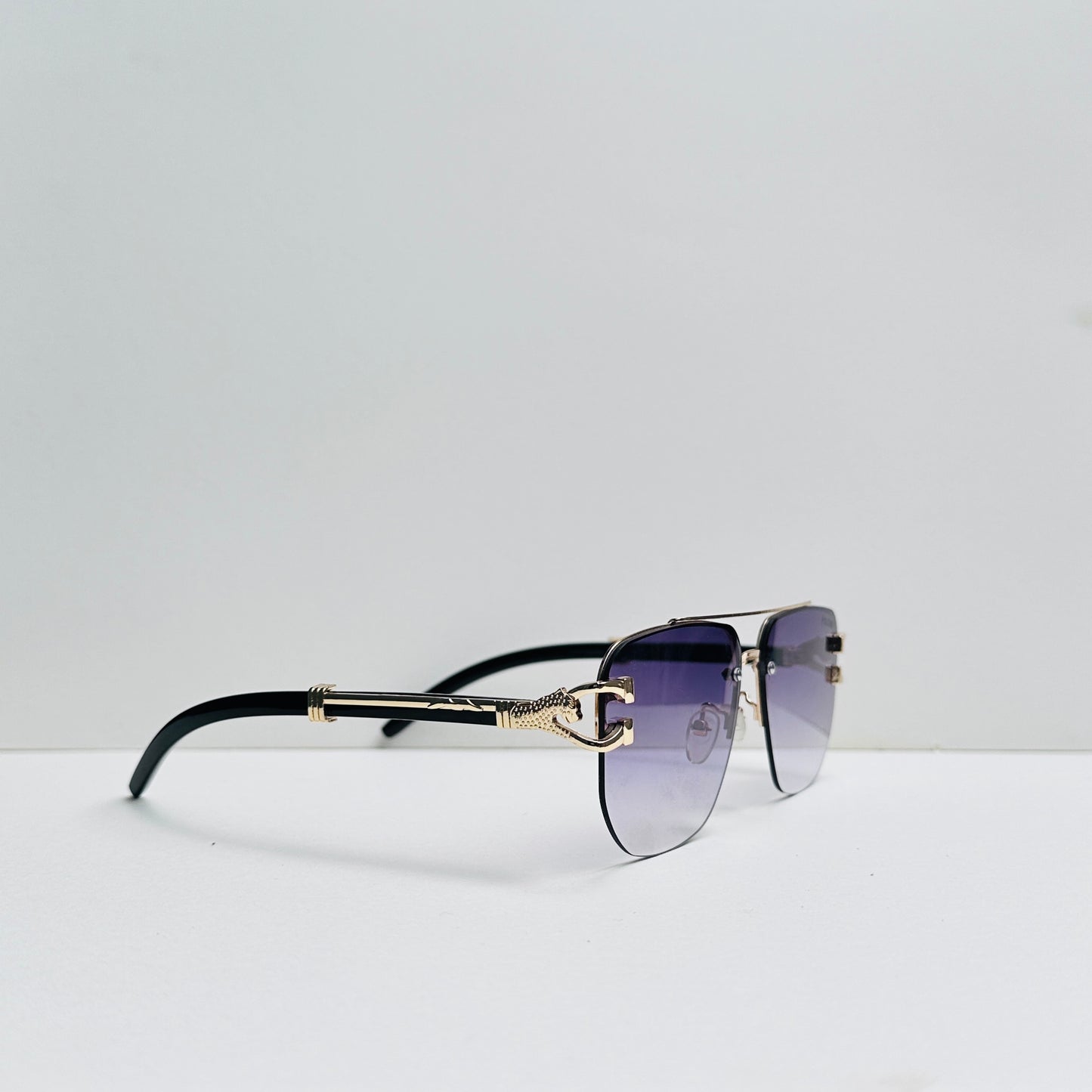 Double Bridge Black & Double-Shaded Metallic Craft Sunglasses