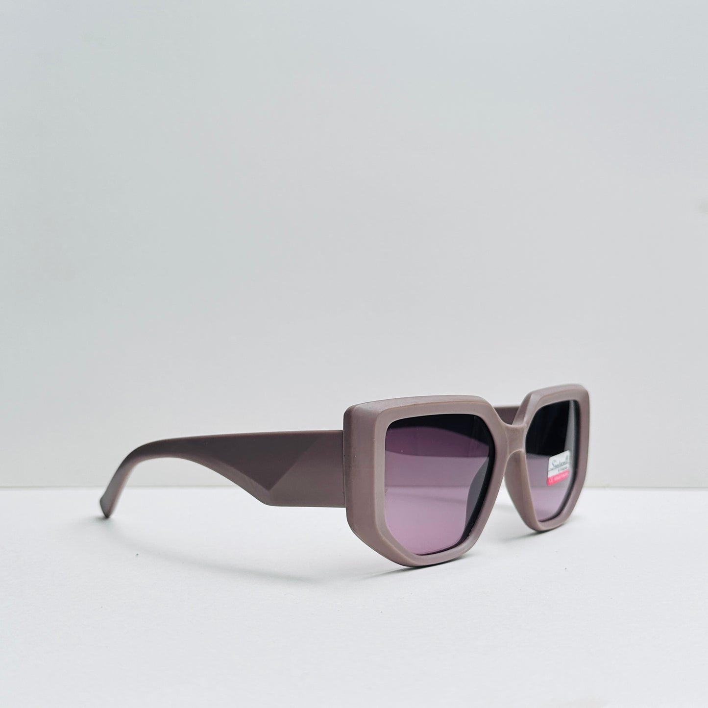 Rectangular Dark Pink Sunglasses with Black Double-Shaded Polarized Lenses