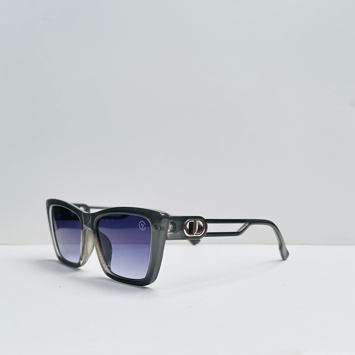 Grey Rectangular Sunglasses with Black Double-Shaded Lenses