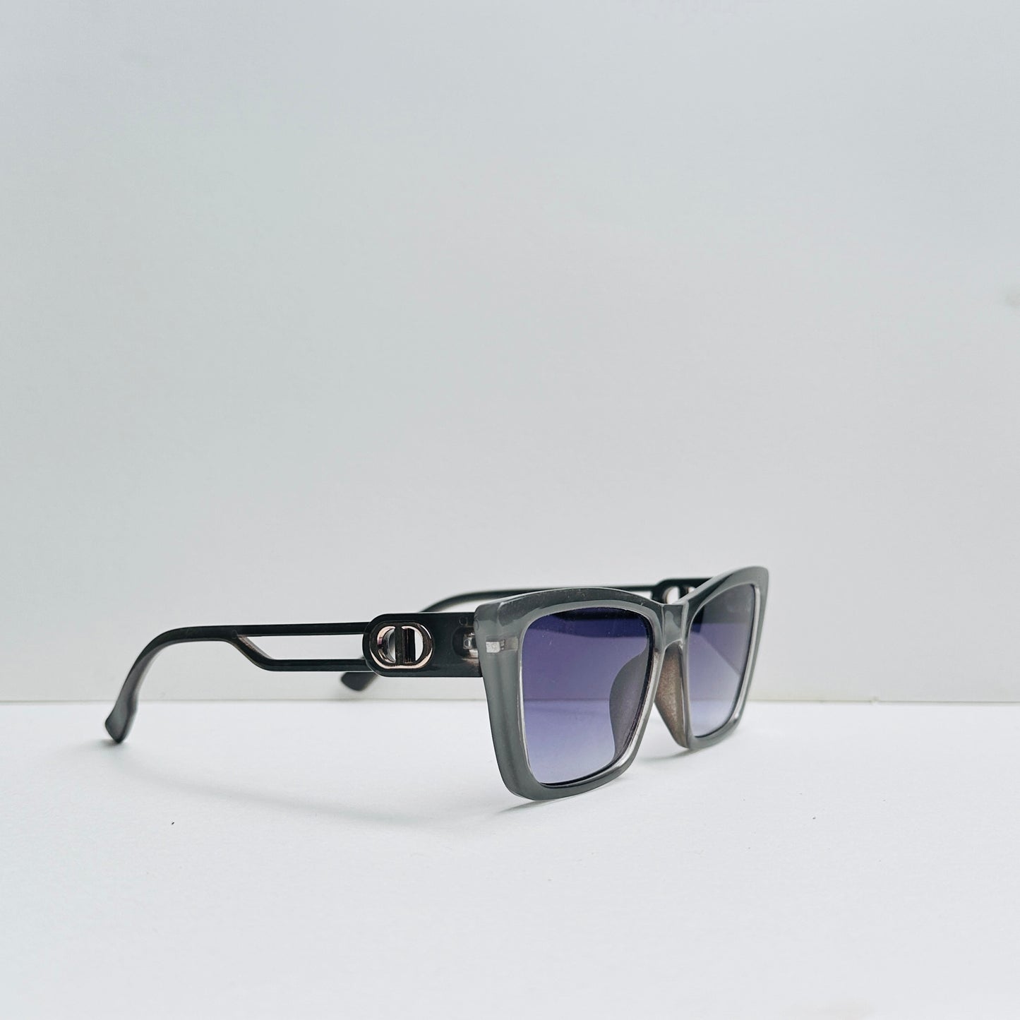 Grey Rectangular Sunglasses with Black Double-Shaded Lenses