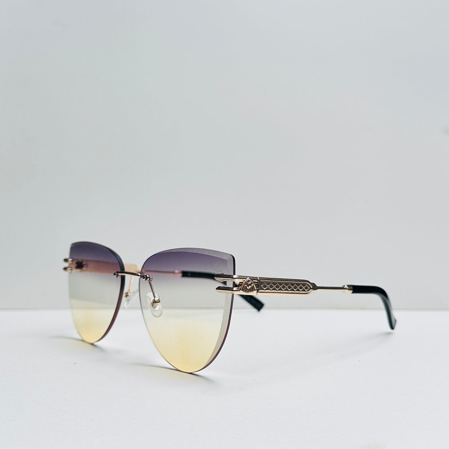 Maybach Cat-Eye Double Shaded Metallic Draft Rimless Sunglasses