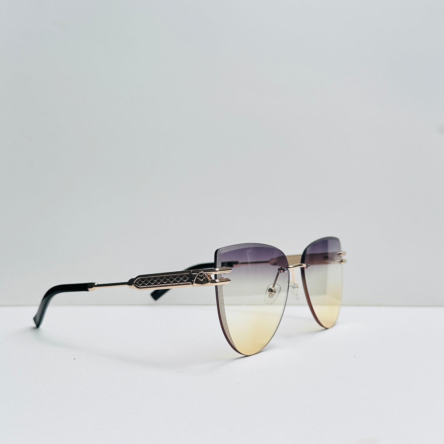 Maybach Cat-Eye Double Shaded Metallic Draft Rimless Sunglasses