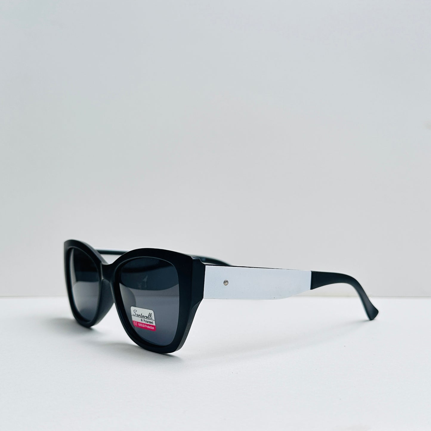 TomHardee Cat-Eye Black Sunglasses with White Sticks & Stone Detailing