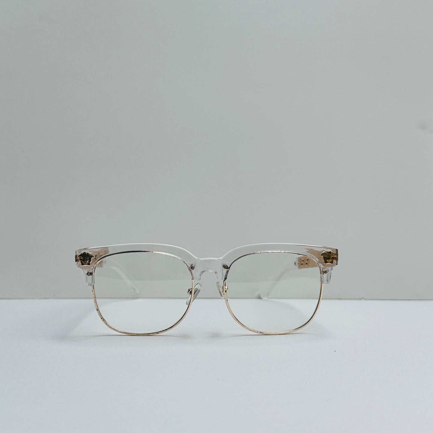 Versace White Transparent Glasses with Golden Crafted Temples