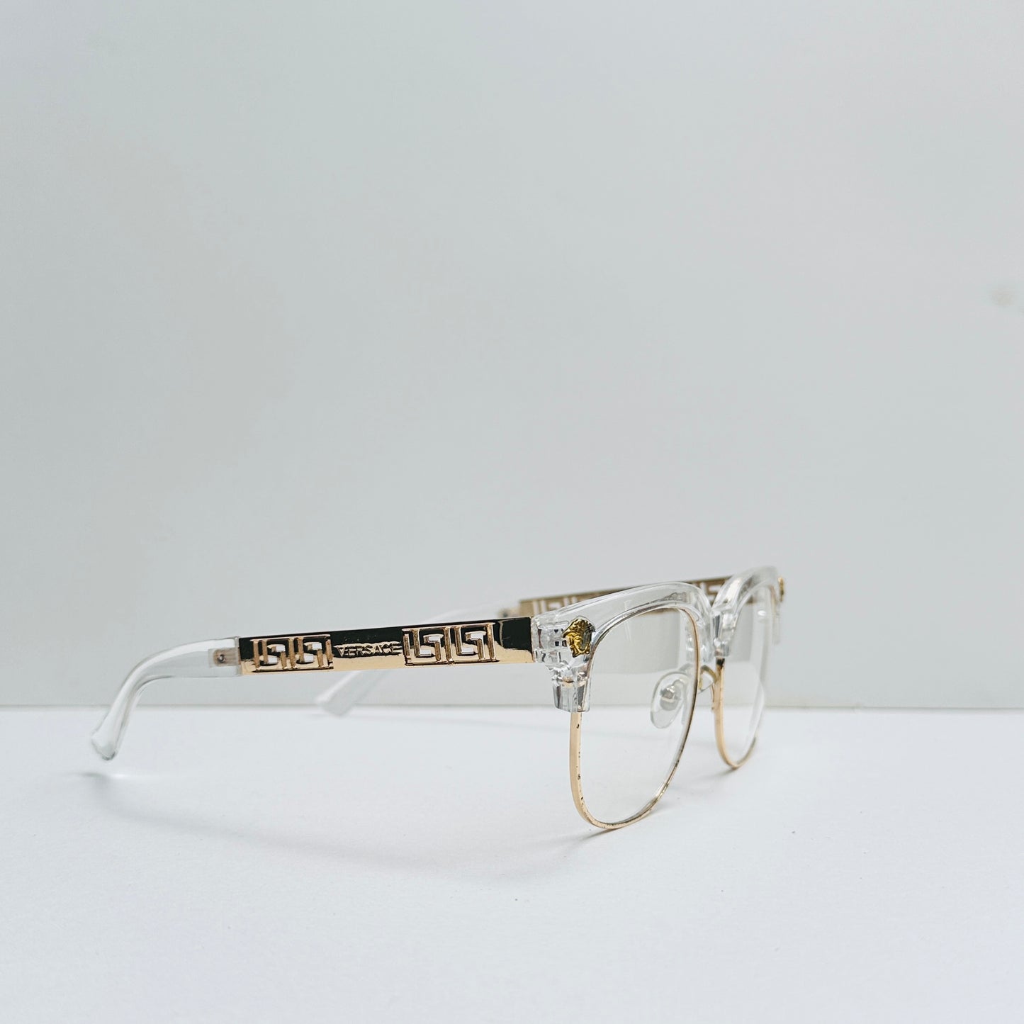 Versace White Transparent Glasses with Golden Crafted Temples