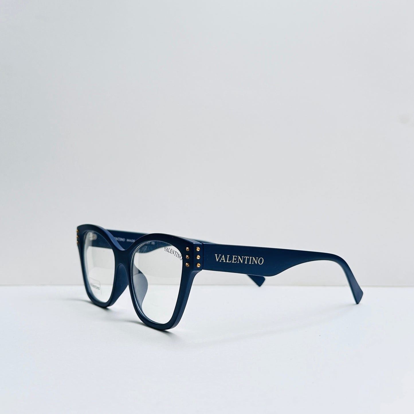 Valentino Cat-Eye Navy Blue Glasses with Stonework