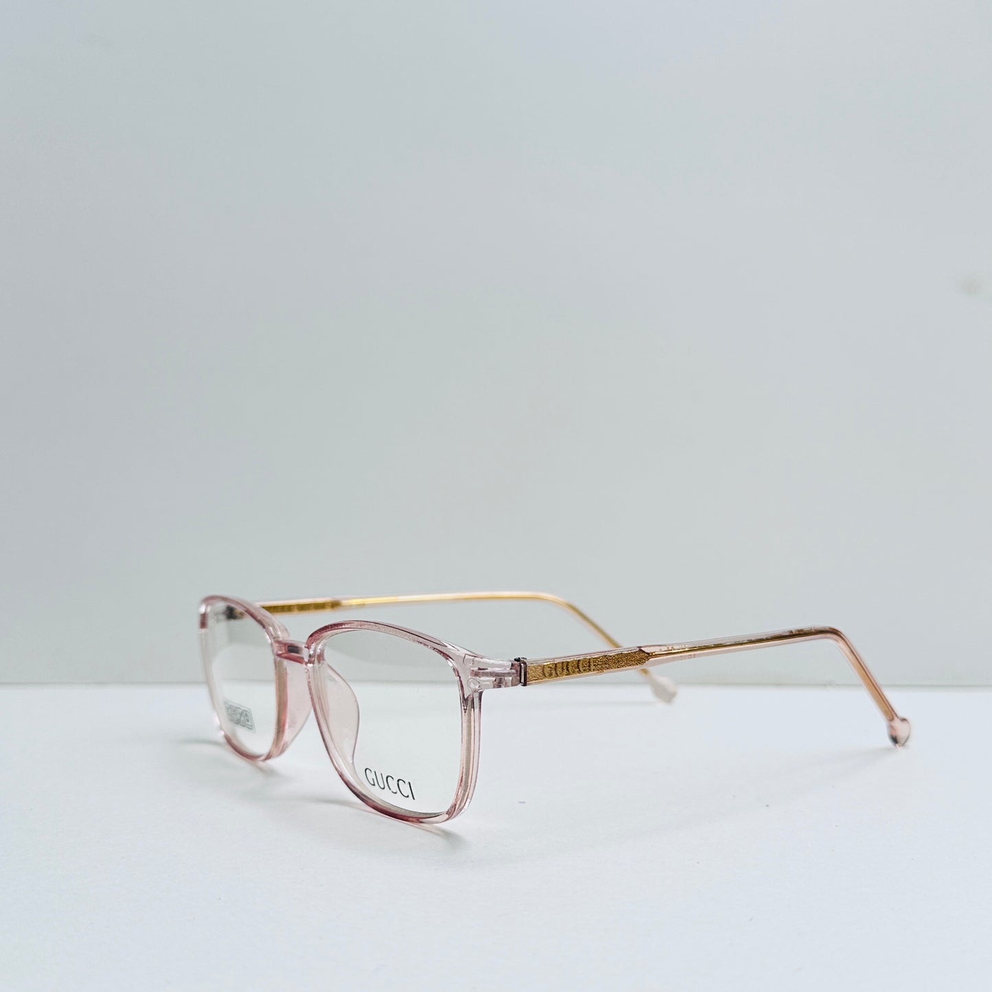 Gucci Oval Pink Transparent Glasses with Golden Temples