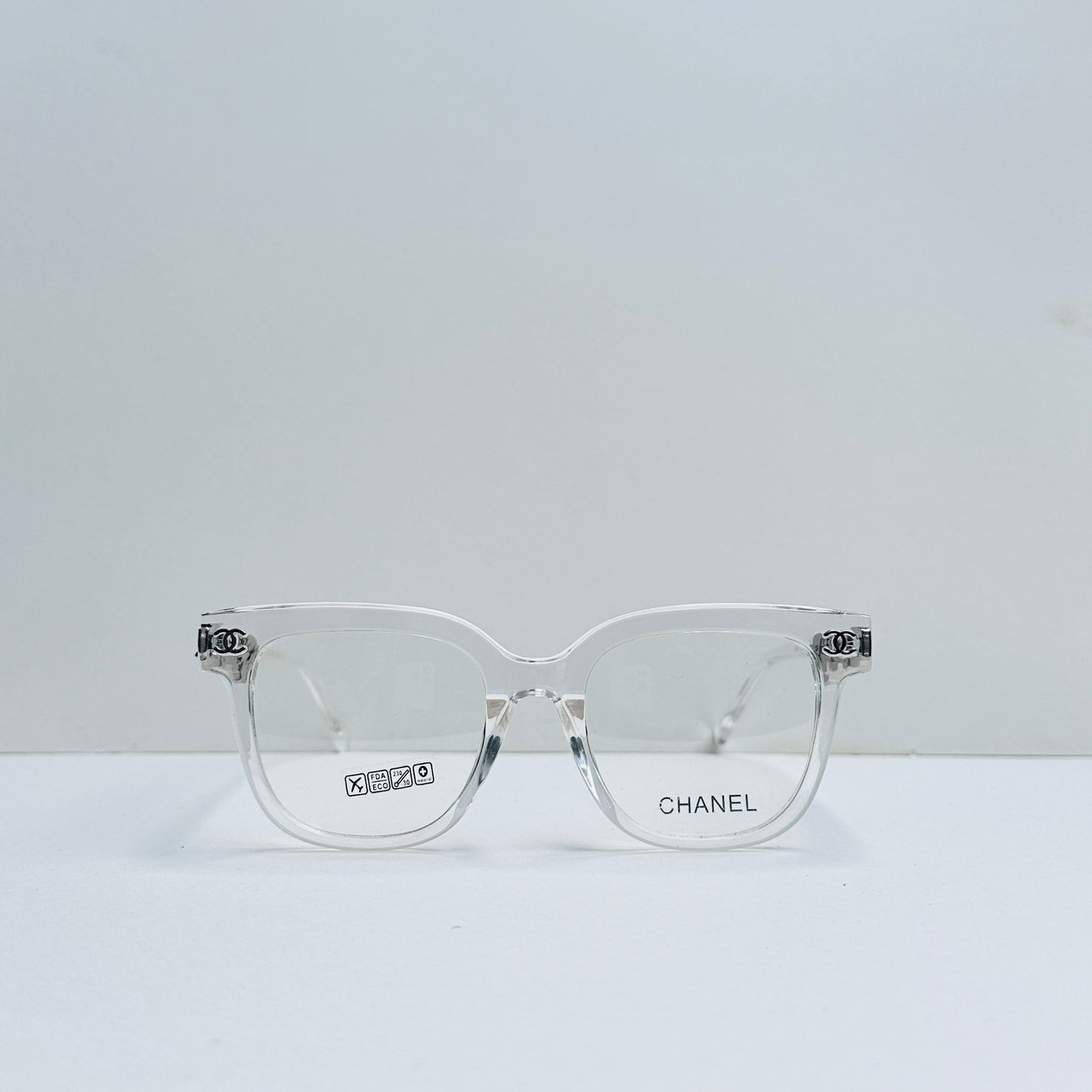 Chanel White Transparent Glasses with Stone-Crafted Temples