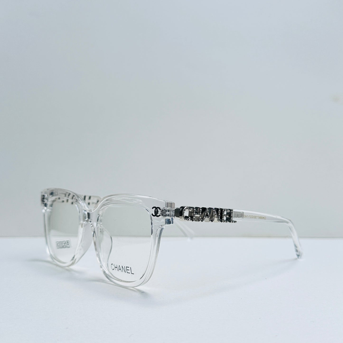 Chanel White Transparent Glasses with Stone-Crafted Temples