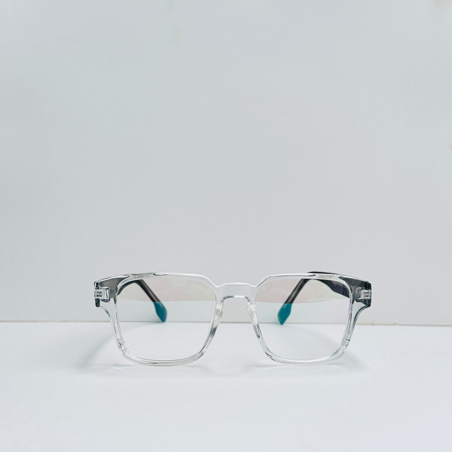TomHardee Square White Transparent Glasses with Black Temples