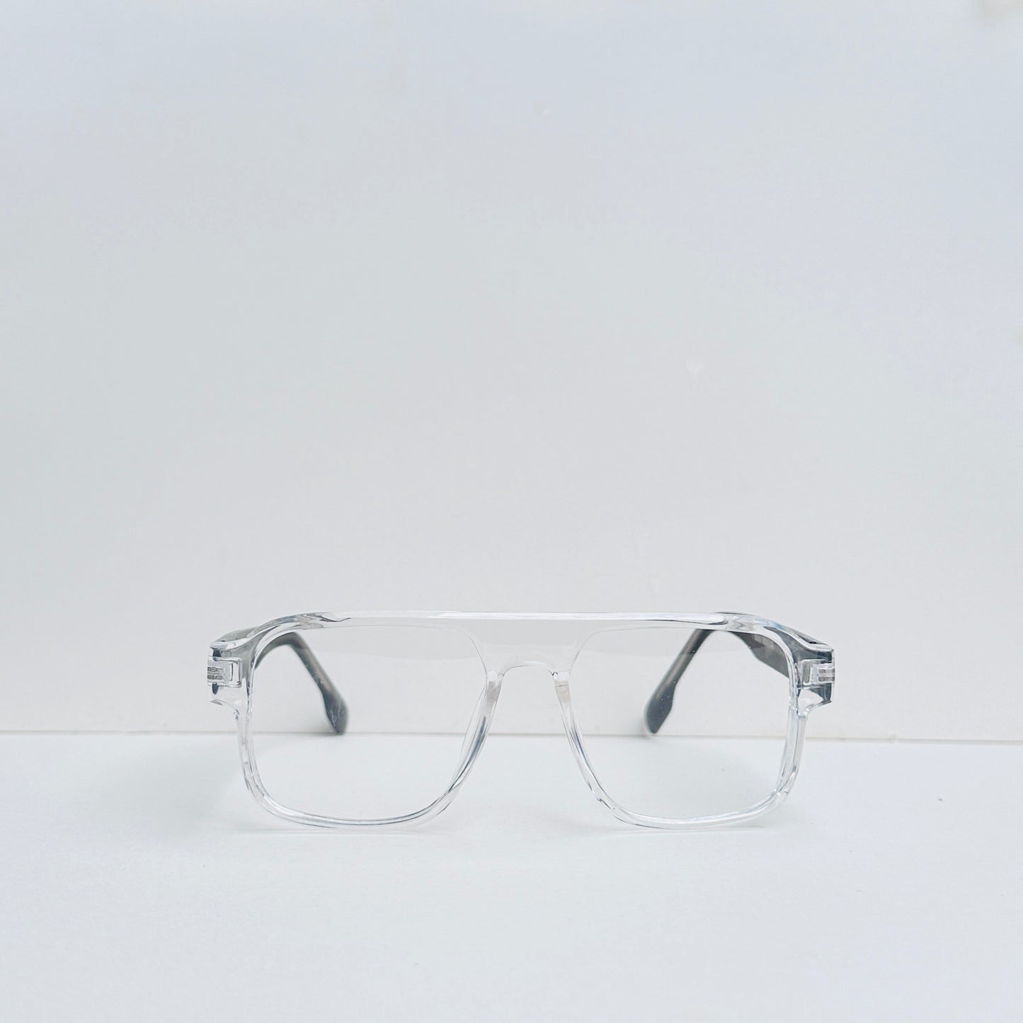 TomHardee Rectangular White Transparent Glasses with Black Stick