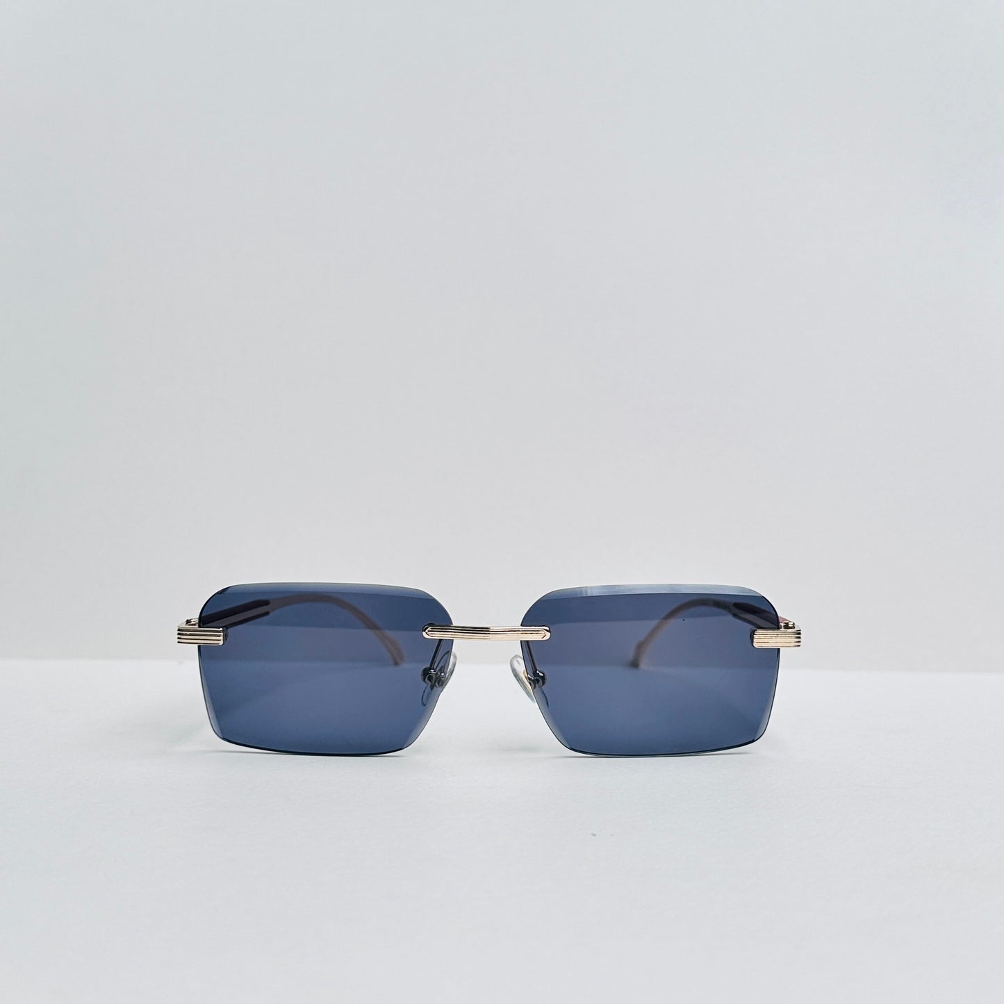 TomHardee Rimless Sunglasses with Craftwood & Metallic Golden Detail