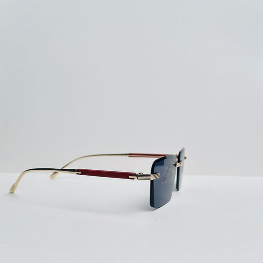 TomHardee Rimless Sunglasses with Craftwood & Metallic Golden Detail