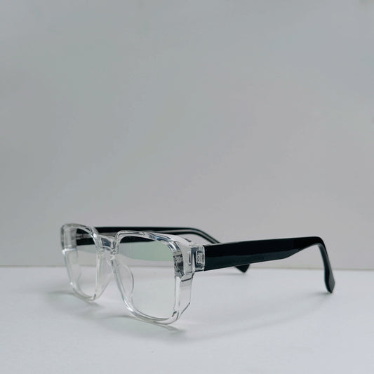 TomHardee Square White Transparent Glasses with Black Temples