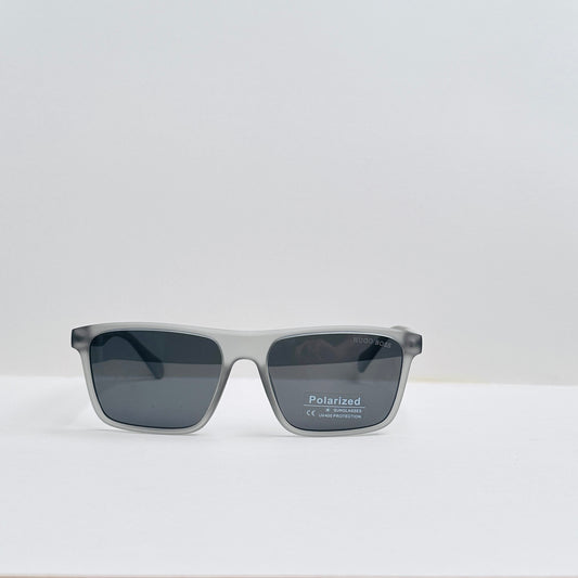 Hugo Boss Matte Transparent Grey Wafer Sunglasses with Polarized Black Lenses
