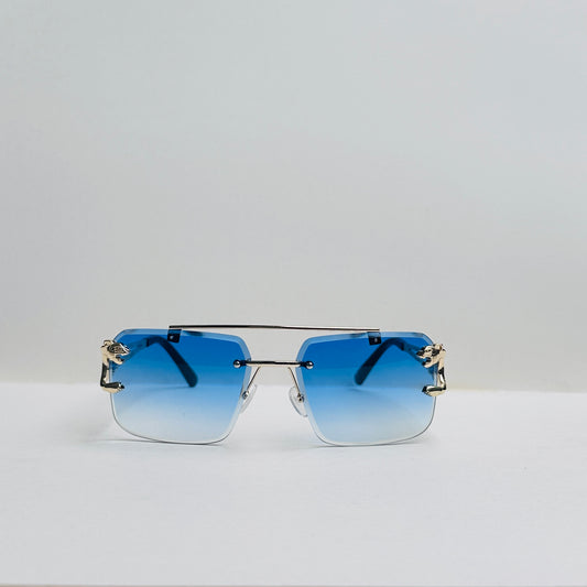 Metallic craft full-rimless blue double shaded sunglasses