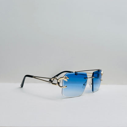 Metallic craft full-rimless blue double shaded sunglasses