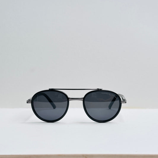 Porsche Oval Black Sunglasses with Metallic Grey Frame
