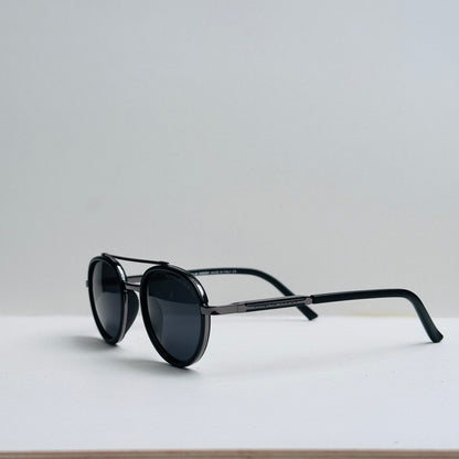 Porsche Oval Black Sunglasses with Metallic Grey Frame