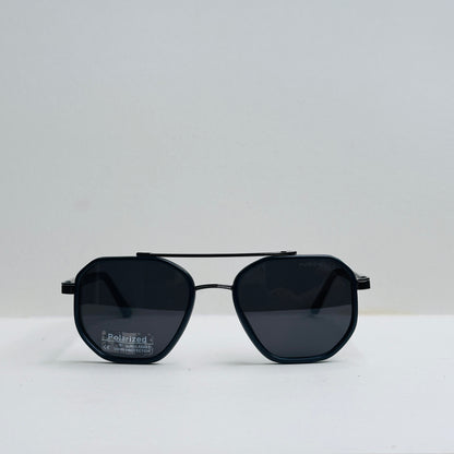 Hugo Boss Black Double-Bridge Sunglasses with Navy-Blue Temples and Metallic Frame