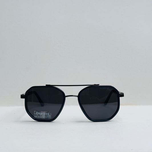 Hugo Boss Black Double-Bridge Sunglasses with Navy-Blue Temples and Metallic Frame
