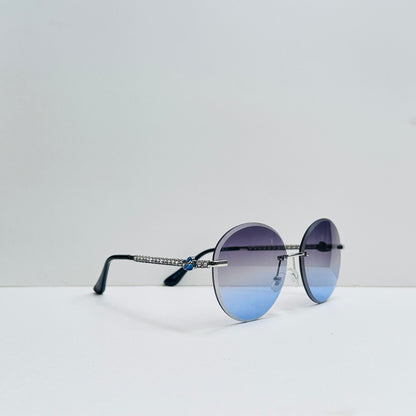 TomHardee Oval Metallic Silver Sunglasses with Triple Shaded Lenses & Stonework stick