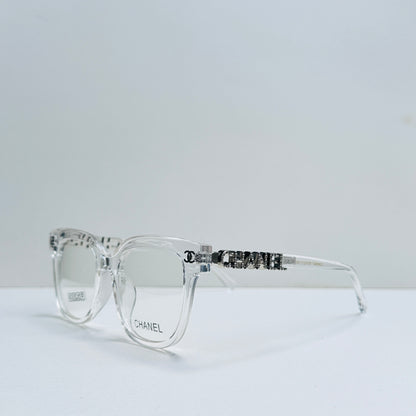 Chanel White Transparent Glasses with Stone-Crafted Temples