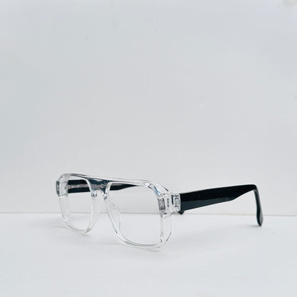 TomHardee Rectangular White Transparent Glasses with Black Stick