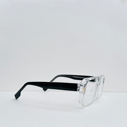 TomHardee Rectangular White Transparent Glasses with Black Stick