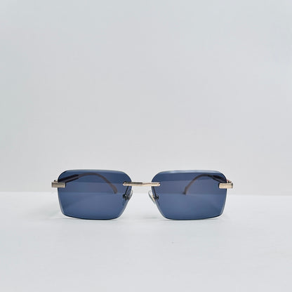 TomHardee Rimless Sunglasses with Craftwood & Metallic Golden Detail