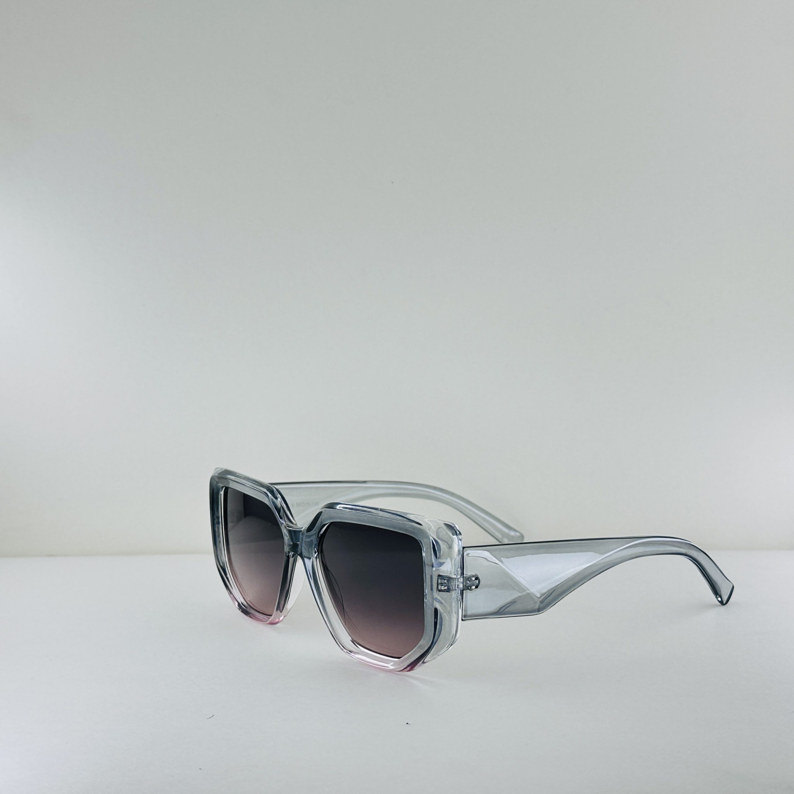 Prisma – Translucent Steel & Blush Geometric Sunglasses - Image 2